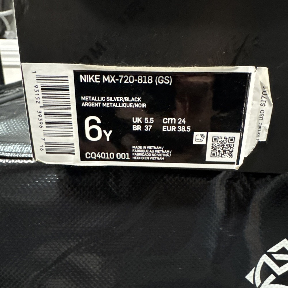 Nike Air Max MX 720 818 GS Silver & Black Running Shoes Sz 6y or 8W CQ4010 001 - Picture 9 of 9